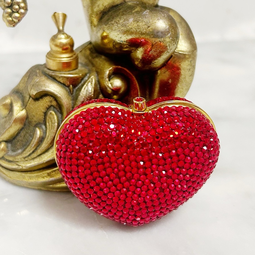 Authentic Judith Leiber RARE Red Crystal Strass Heart & Soul Pill Box